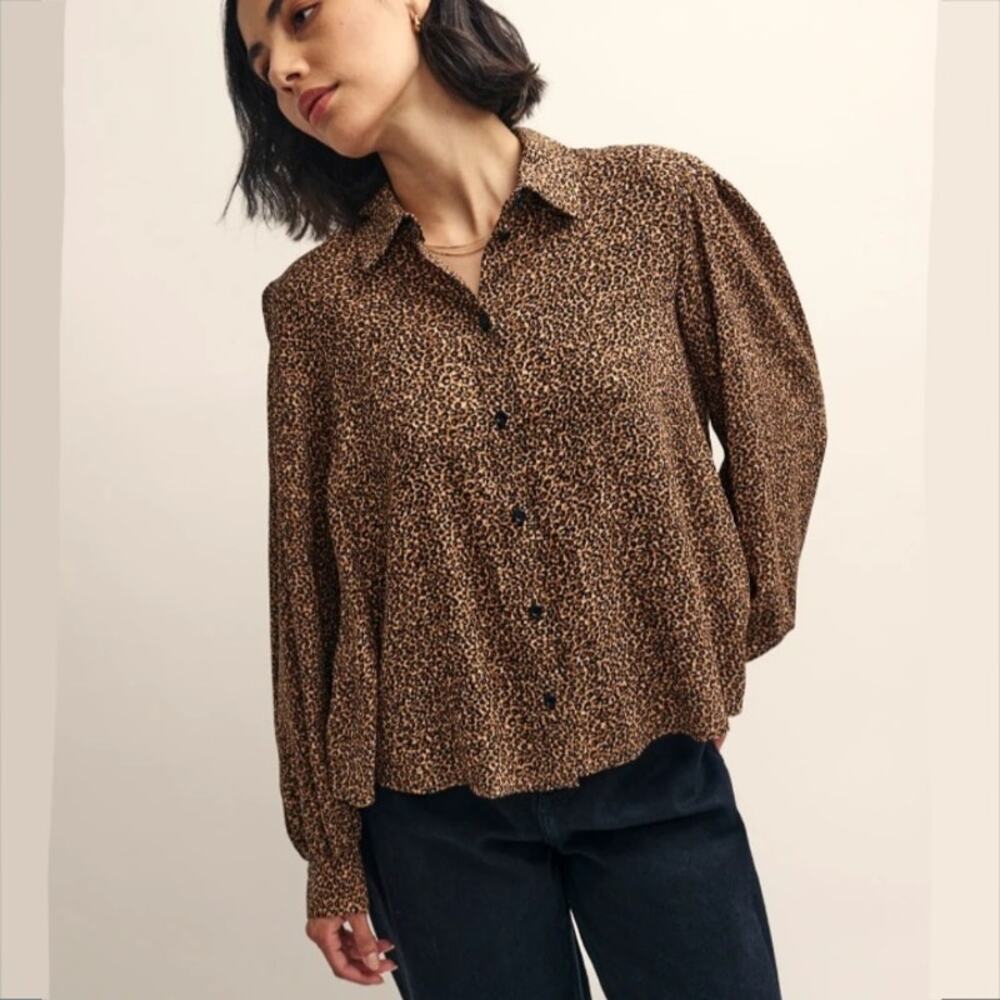 Women Nobody's Child Brown Delia Blouse Top 10 Neutral Animal Career Fall NEW